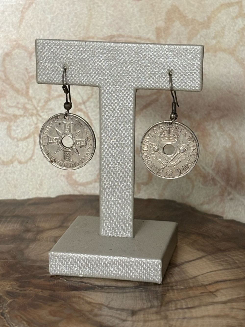 1945 Silver Coins Territory of New Guinea One Shilling Sterling Earrings